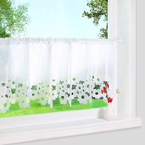 Yujiao Mao Lasercut Blumen Scheibengardine Tunnelzug 1er-Pack Weiß HxB 30x120cm von Yujiao Mao