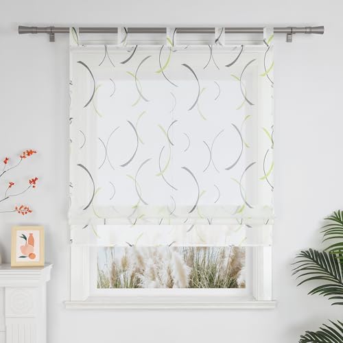 YujiaoMao Raffrollo halbtransparent modern mit stilvollem Bogenmuster ideal für Wohnzimmer und Küche als Fensterdeko Schlaufenvorhang Gardine mit Schlaufen 1 Stück,grün BxH 100x140cm von Yujiao Mao