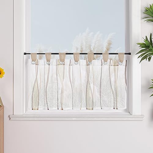 Yujiao Mao Scheibengardine mit Schlaufen wellenförmiger Streifen Mode Bistrogardine für klein Fenster 1 Stück, Sand HxB 60x120cm von Yujiao Mao