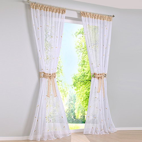 Yujiao Mao Stickerei Voile Gardinen 1er-Pack transparenter Vorhang Schal mit Kräuselband BxH 140x145cm Sand von Yujiao Mao