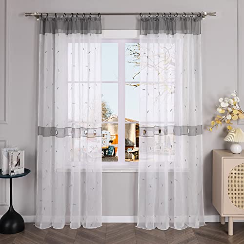 Yujiao Mao Stickerei Voile Gardinen 1er-Pack transparenter Vorhang Schal mit Kräuselband BxH 140x175cm Grau von Yujiao Mao