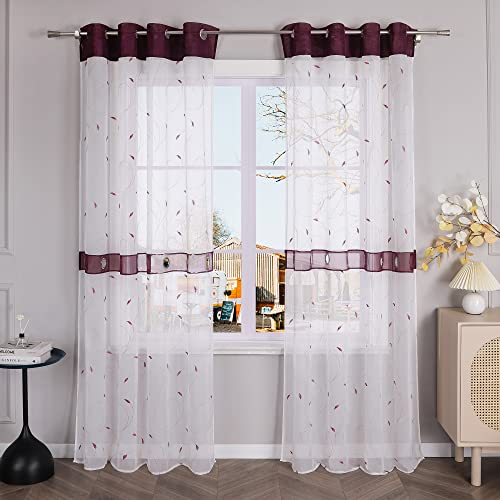 Yujiao Mao Stickerei Voile Gardinen 1er-Pack transparenter Vorhang Schal mit Ösen BxH 140x245cm Beere von Yujiao Mao