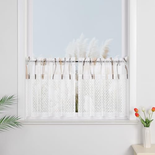 Yujiao Mao Transparent Scheibengardinen mit Tunnelzug Stangendurchzug Vintage Spitze gestreifte weiß Gardinen 2er Set,Kaffee HxB 90x90cm Yujiao Mao Transparent Scheibengardinen mit Tunnelzug Stangendurchzug Vintage Spitze gestreifte weiß Gardinen 2er Set,Kaffee HxB 90x90cm von Yujiao Mao