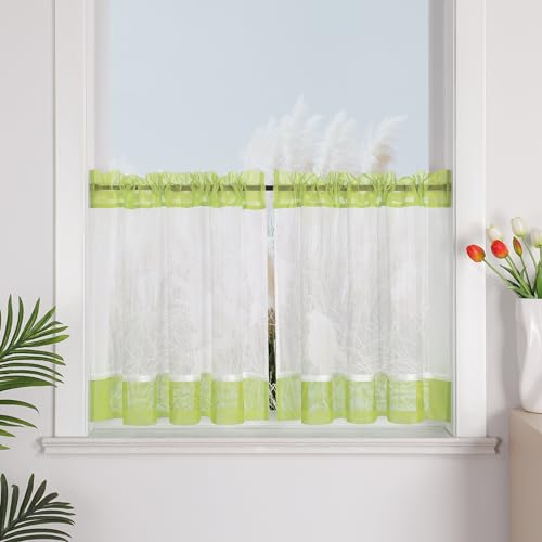 Yujiao Mao Transparente Leinenoptik Scheibengardine mit Tunnelzug,Fenstervorhang Bistrogardine Sichtschutz, Landhausstil Gardine für Küche und Wohnzimmer 1 Stück,grün HxB 60x145cm von Yujiao Mao