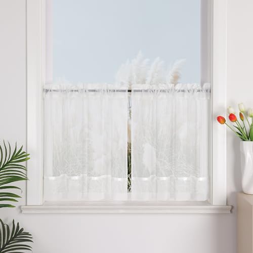 Yujiao Mao Transparente Leinenoptik Scheibengardine mit Tunnelzug,Fenstervorhang Bistrogardine Sichtschutz, Landhausstil Gardine für Küche und Wohnzimmer 1 Stück,weiß HxB 60x145cm von Yujiao Mao