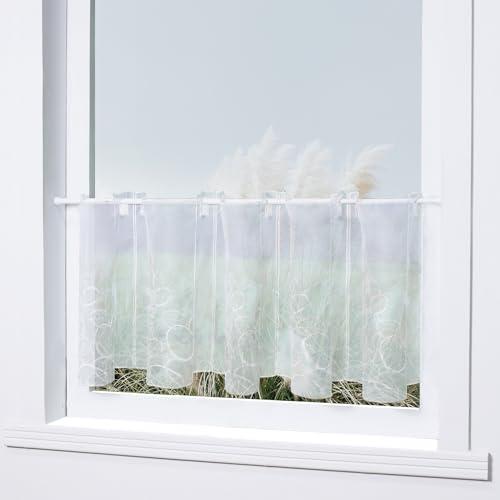 Yujiao Mao Transparente Scheibengardine aus Voile luftiger Voile mit gesticktem Muster Raffrollo, Weiß, H/B: 45/96 cm von Yujiao Mao