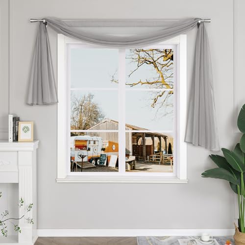 Yujiao Mao Uni Farbe Voile Freihandbogen Schals Querbehang Deko Gardinen Silber BxL 140X500cm Yujiao Mao Uni Farbe Voile Freihandbogen Schals Querbehang Deko Gardinen Silber BxL 140X500cm von Yujiao Mao
