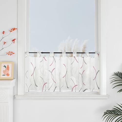 Yujiao Mao Voile Bistrogardine mit Schlaufen halbtransparent mit modernem Muster für Küche und Badezimmer,violett HxB 60x120cm von Yujiao Mao