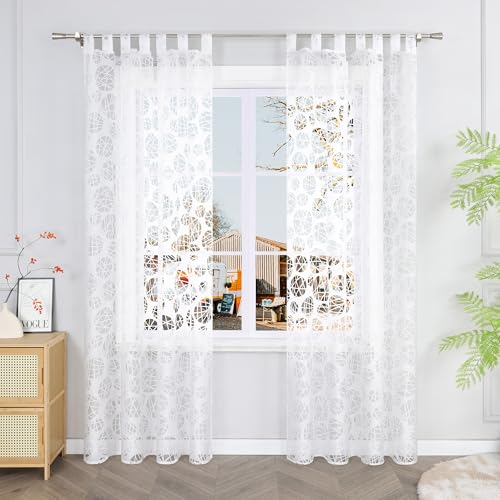 Yujiao Mao Voile Gardine Gardineschal mit Schlaufen Modern Ausbrenner Transparent Vorhänge für Wohnzimmer Schlafzimmer Weiß BxH 140x175cm, 1 Stück von Yujiao Mao