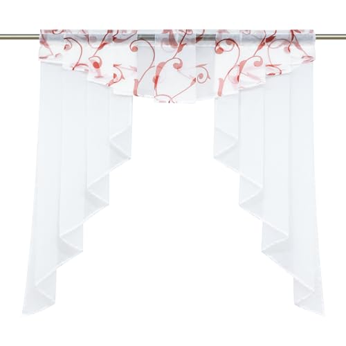 Yujiao Mao Voile Kleinfenster Gardinen Weiss Vorhang Fenstergardine Scheibengardine mit Falten Rot BxH 140x145cm von Yujiao Mao