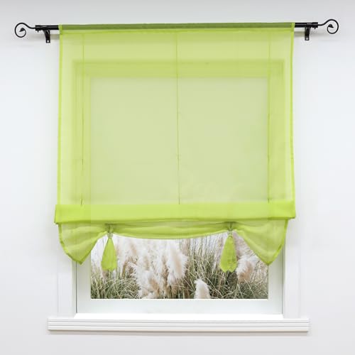Voile Raffrollo Bändchenrollo mit Tunnelzug Gardinen 1er-Pack Vorhang H*B 155 * 100cm Grün von Yujiao Mao