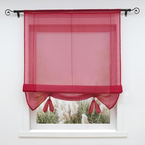 Yujiao Mao Voile Raffrollo Bändchenrollo mit Tunnelzug Gardinen 1er-Pack Vorhang H*B 155 * 60cm Rot von Yujiao Mao