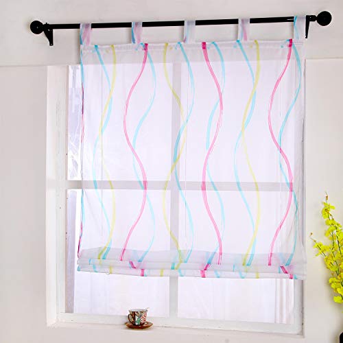 Yujiao Mao Voile Raffrollo mit Bunte Wellen Druck Design Voile Raffrollos mit Schlaufen transparent Gardine Blau BxH 140x150cm von Yujiao Mao