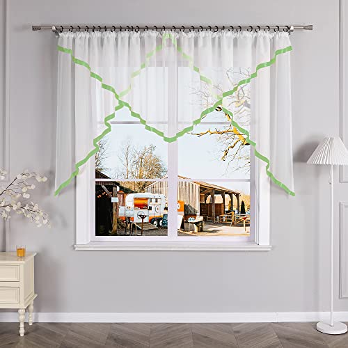 Yujiao Mao Voile Scheibengardine mit Satinband Mode kurz Gardine mit Kräuselband Transparent Grün HxB 145x450cm von Yujiao Mao