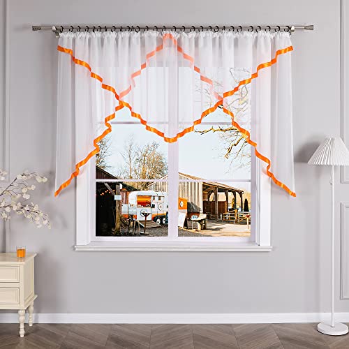 Yujiao Mao Voile Scheibengardine mit Satinband in Briefkuvert Mode Raffrollo mit Kräuselband Orange HxB 120x300cm von Yujiao Mao