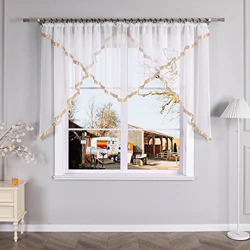 Yujiao Mao Voile Scheibengardine mit Satinband Mode kurz Gardine mit Kräuselband Transparent Sand HxB 145x450cm Yujiao Mao Voile Scheibengardine mit Satinband Mode kurz Gardine mit Kräuselband Transparent Sand HxB 145x450cm von Yujiao Mao