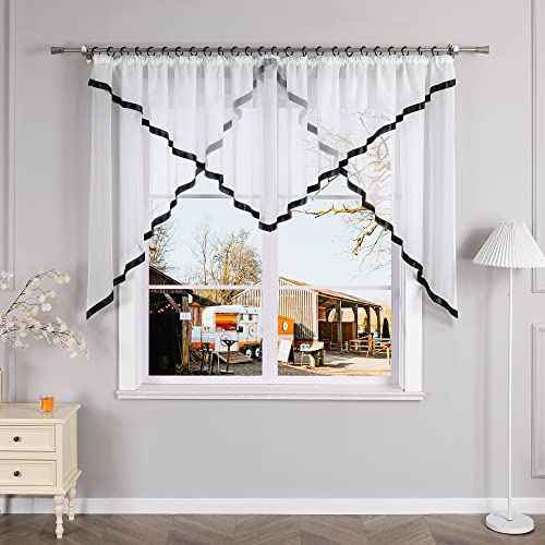Yujiao Mao Voile Scheibengardine mit Satinband Mode kurz Gardine mit Kräuselband Transparent Schwarz HxB 120x300cm Yujiao Mao Voile Scheibengardine mit Satinband Mode kurz Gardine mit Kräuselband Transparent Schwarz HxB 120x300cm von Yujiao Mao