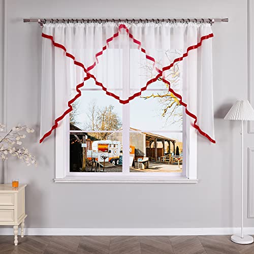 Yujiao Mao Voile Scheibengardine mit Satinband Mode kurz Gardine mit Kräuselband Transparent Winerot HxB 120x300cm Yujiao Mao Voile Scheibengardine mit Satinband Mode kurz Gardine mit Kräuselband Transparent Winerot HxB 120x300cm von Yujiao Mao