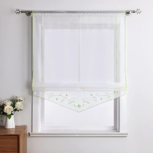 Yujiao Mao Voile Stickerei Bändchenrollo mit Tunnelzug Raffrollos 1er-Pack, Grün,B/H 140/140cm von Yujiao Mao
