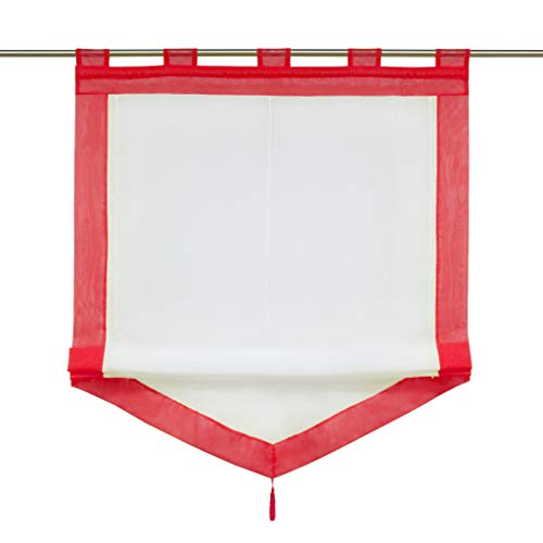 Yujiao Mao Voile Transparenter Raffrollo Raffgardinen Kontrastfarbe mit Schlaufen 1er-Pack, Weiß-Rot, BxH 120x140 cm von Yujiao Mao