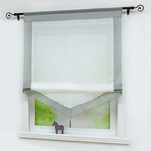 Yujiao Mao Voile Transparenter Raffrollo Raffgardinen Kontrastfarbe mit Tunnelzug 1er-Pack, Weiß-Grau, BxH 60x140 cm von Yujiao Mao