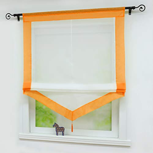 Yujiao Mao Voile Transparenter Raffrollo Raffgardinen Kontrastfarbe mit Tunnelzug 1er-Pack, Weiß-Orange, BxH 45x140cm von Yujiao Mao