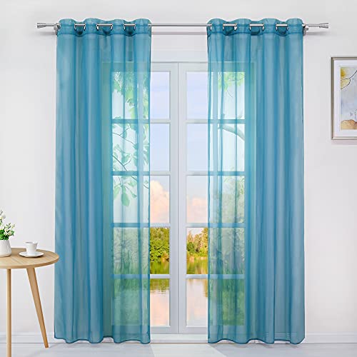 Yujiao Mao Voile Vorhang Ösen Gardinen Schal Uni Transparent Ösenvorhang 1er-Pack BxH 140x145cm Aqua von Yujiao Mao