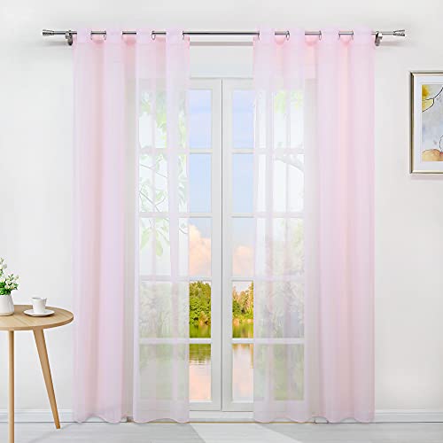 Yujiao Mao Voile Vorhang Ösen Gardinen Schal Uni Transparent Ösenvorhang 1er-Pack BxH 140x145cm Pink von Yujiao Mao