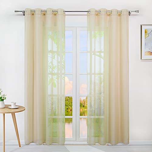 Yujiao Mao Voile Vorhang Ösen Gardinen Schal Uni Transparent Ösenvorhang 1er-Pack BxH 140x145cm Sand von Yujiao Mao