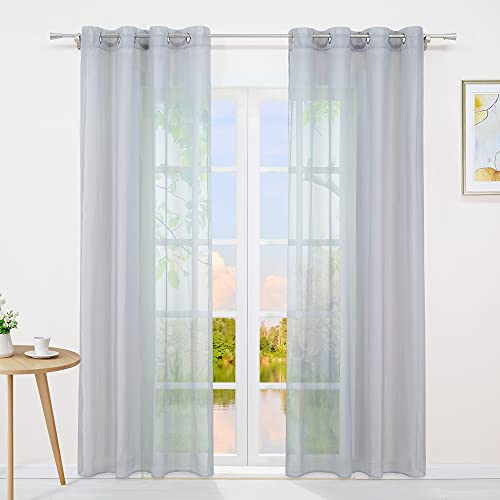 Yujiao Mao Voile Vorhang Ösen Gardinen Schal Uni Transparent Ösenvorhang 1er-Pack BxH 140x175cm Silber von Yujiao Mao