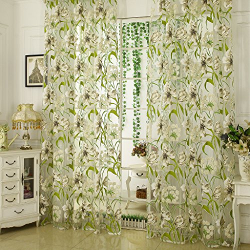 Yujiao Mao Weiße Blumen Muster Druck 1-er Pack Voile transparente Ösen Gardine Schlafzimmer Wohnzimmer Vorhang, BxH 140x245cm von Yujiao Mao