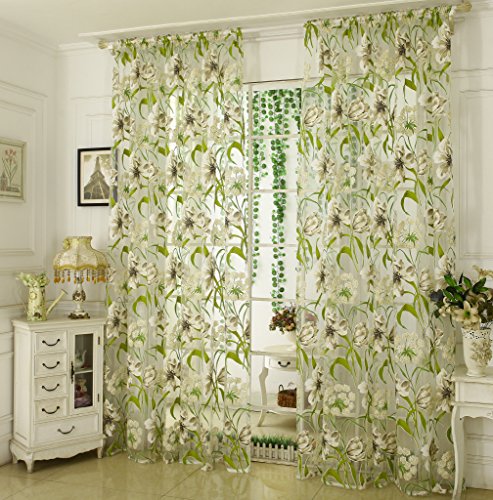 Yujiao Mao Weiße Blumen Muster Druck 1-er Pack Voile transparente Tunnelzug Gardine Schlafzimmer Wohnzimmer Vorhang, BxH 140x175cm von Yujiao Mao