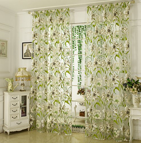 Yujiao Mao Weiße Blumen Muster Druck 1-er Pack Voile transparente Tunnelzug Gardine Schlafzimmer Wohnzimmer Vorhang, BxH 140x245cm von Yujiao Mao