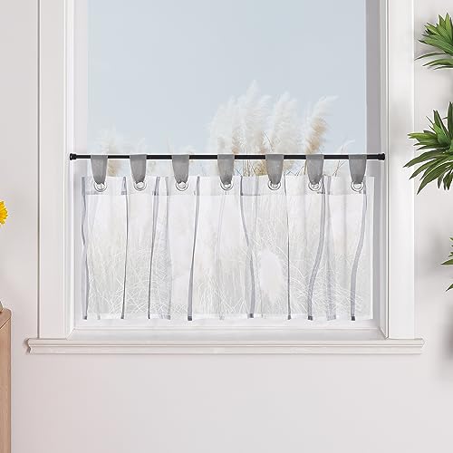 Yujiao Mao Wellen-Muster Kurzstore Scheibengardine mit Schlaufen durch Ösen 1er-Pack Grau HxB 45x120cm von Yujiao Mao