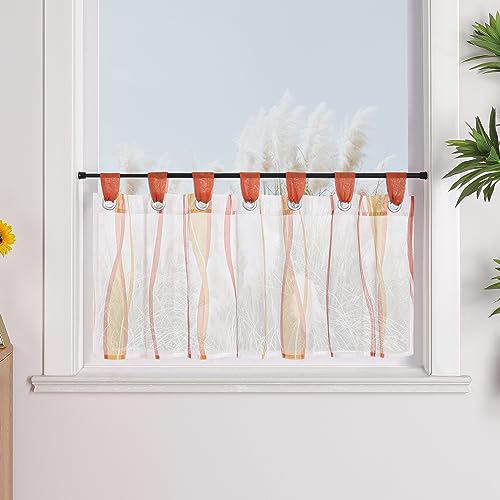 Yujiao Mao Wellen-Muster Kurzstore Scheibengardine mit Schlaufen durch Ösen 1er-Pack Orange HxB 60x120cm von Yujiao Mao