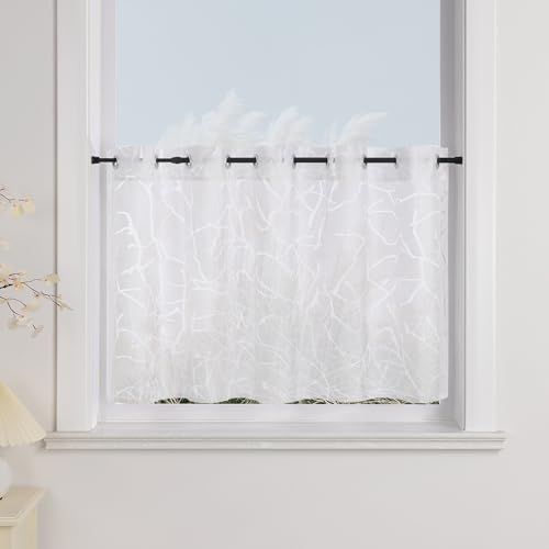 Yujiao Mao Zweige Halbtransparent Scheibengardinen Landhaus Küchengardine Bistrogardine Weiss mit Ösen HxB 60x90cm von Yujiao Mao