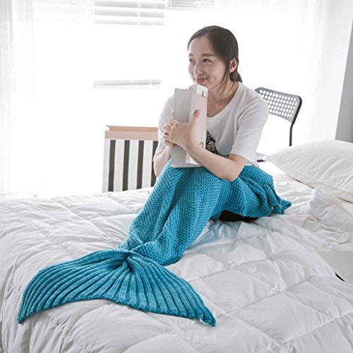 Yujiao Mao handgefertigt Meerjungfrau Decke Strickmuster Meerjungfrau Schwanz Decke Kinder und Erwachsene Stil, 70x140CM, Hellblau von Yujiao Mao