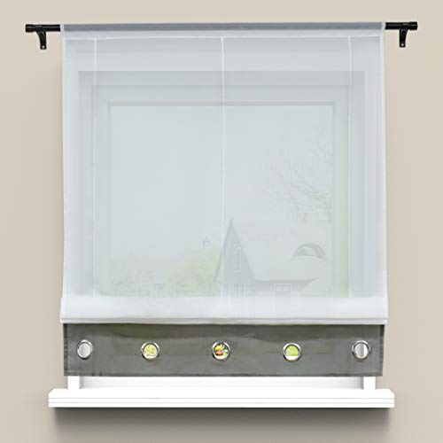 Yujiao Mao transparent raffrollo 1- Pack Voile Raffgardine mit farbigem Saum Fenster Vorhang, Grau mit Tunnelzug, BxH 120x155cm von Yujiao Mao
