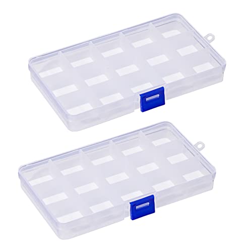 2 Stk Plastik Sortierbox 15 Gitter, Aufbewahrungsboxen mit 15 Fächern, Sortimentskasten Verstellbare, Organizer Box Kunststoff Transparent für Kleinteile, Schmuck, Schrauben, Perlen, Ohrringen von Yukaiwn