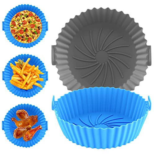 2 Stk Silikonform für Heißluftfritteuse, Airfryer Silikon Backblech, Air Fryer Silicone Pot, Heißluftfritteuse Silicone Backform Wiederverwendbar, Heißluftfritteuse Zubehör Silikon Einsätze Matten von Yukaiwn
