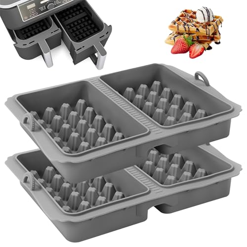 Ninja Heißluftfritteuse Zubehör, 2 Stück Doppelt Backschaleneinsatz aus Silikon, Belgische Waffeleisen Silikon Zubehör Heißluftfritteuse Zubehörs mit Ninja AF400EU, AF451EU und AF500EU (Grau) von Yukaiwn