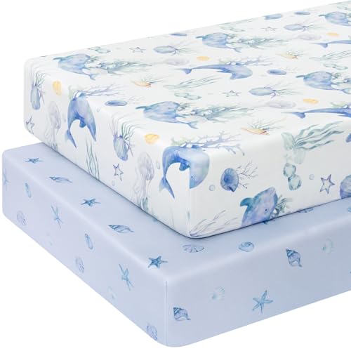 Yukkidds 2er Pack Baby Spannbettlaken Spannbetttücher 140 x 70 cm Elastizität Atmungsaktiv Mikrofaser Matratzenbezug Laken für Kinderbett Beistellbett Babybett, Blauer Delphin Yukkidds 2er Pack Baby Spannbettlaken Spannbetttücher 140 x 70 cm Elastizität Atmungsaktiv Mikrofaser Matratzenbezug Laken für Kinderbett Beistellbett Babybett, Blauer Delphin von Yukkidds