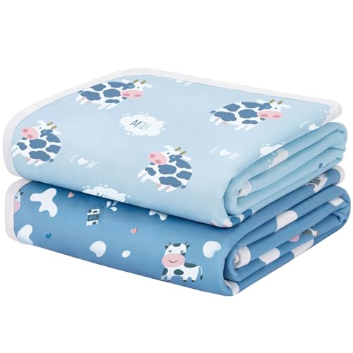 Yukkidds 2er-Pack Bettunterlage Wasserdicht Kinder, Waschbar PIPI Unterlage Bett Kinder, Betteinlage Inkontinenz Bettunterlage 75x90 cm (Blaue Kuh) von Yukkidds