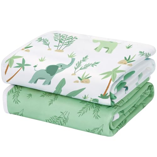 Yukkidds 2er-Pack Bettunterlage Wasserdicht Kinder, Waschbar PIPI Unterlage Bett Kinder, Betteinlage Inkontinenz Bettunterlage 75x90 cm (Grüner Elefant) von Yukkidds