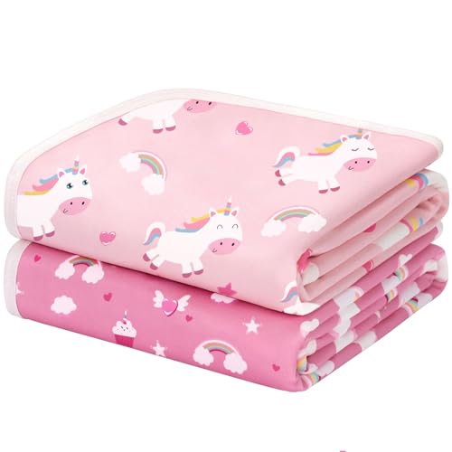 Yukkidds 2er-Pack Bettunterlage Wasserdicht Kinder, Waschbar PIPI Unterlage Bett Kinder, Betteinlage Inkontinenz Bettunterlage 75x90 cm (Rosa Einhorn) von Yukkidds