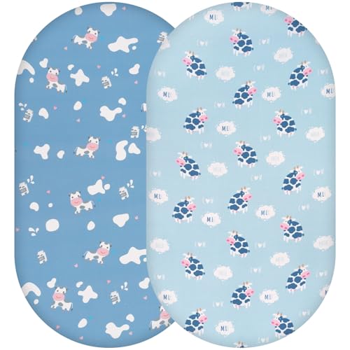 Yukkidds 2er Pack Baby Spannbettlaken Spannbetttücher 81 x 41 cm Elastizität Atmungsaktiv Mikrofaser Matratzenbezug Laken für Kinderbett Beistellbett Babybett, Blaue Kuh von Yukkidds