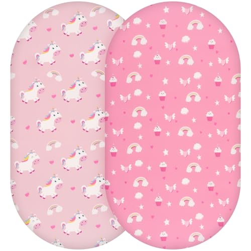 Yukkidds 2er Pack Baby Spannbettlaken Spannbetttücher 81 x 41 cm Elastizität Atmungsaktiv Mikrofaser Matratzenbezug Laken für Kinderbett Beistellbett Babybett, Rosa Einhorn von Yukkidds