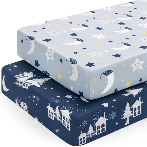 Yukkidds Baby Spannbettlaken Spannbetttücher 60x120 cm Elastizität Atmungsaktiv Mikrofaser Matratzenbezug für Babybetten Beistellbett Kinderbett 2er Pack,Dunkelblau von Yukkidds