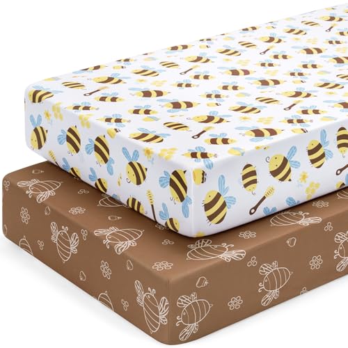 Yukkidds Baby Spannbettlaken Spannbetttücher 70x140 cm Elastizität Atmungsaktiv Mikrofaser Matratzenbezug Laken für Kinderbett Beistellbett Babybett 2er Pack,Biene Braun von Yukkidds