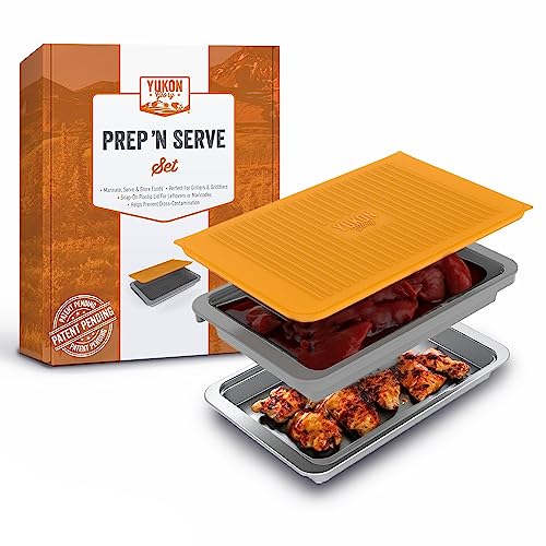 Food Prep BBQ Tray - Die Yukon Glory™ Grill Prep Tabletts enthalten Kunststoff-Marinadenbehälter zum Marinieren von Fleisch & Edelstahl-Servierplatte für all Ihren Grillgrill - BBQ Prep 'N Serve™ Set von Yukon Glory